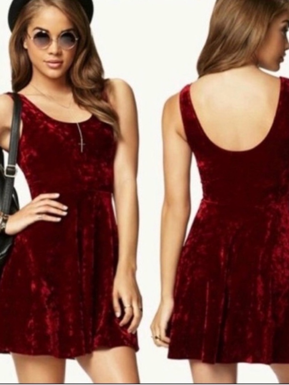 Rampage Velvet Scoop Back Mini Dress in Burgundy Red Vintage 90s